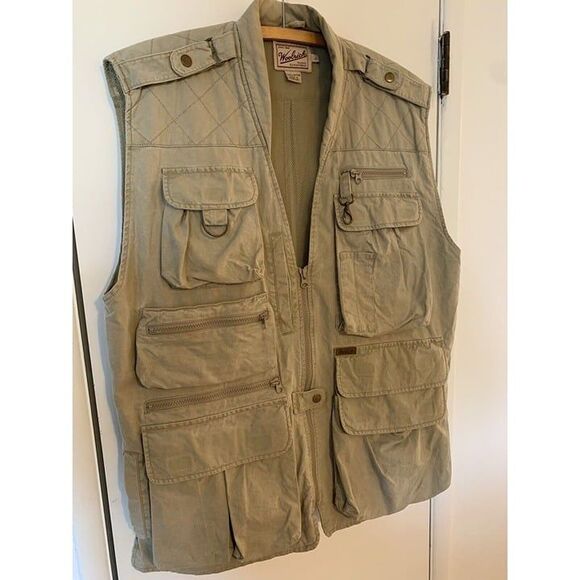 Vintage Woolrich Fly Fishing Hunting Safari Outdoor Beige Vest Gorpcore Large - Picture 2 of 12